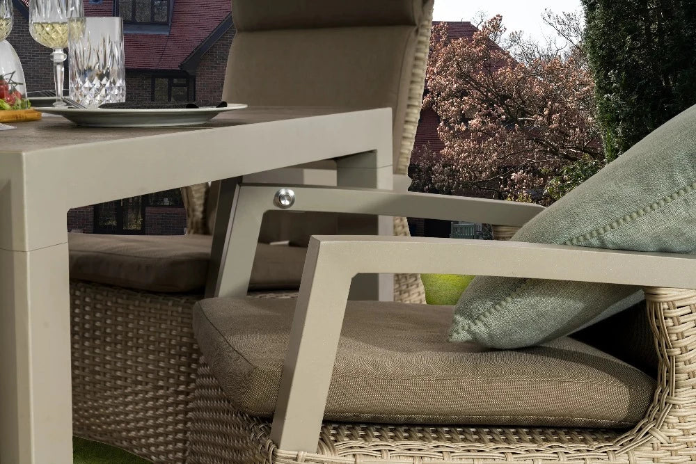 6 Seat Rectangular Reclining Dining Set in Natural - By VILA